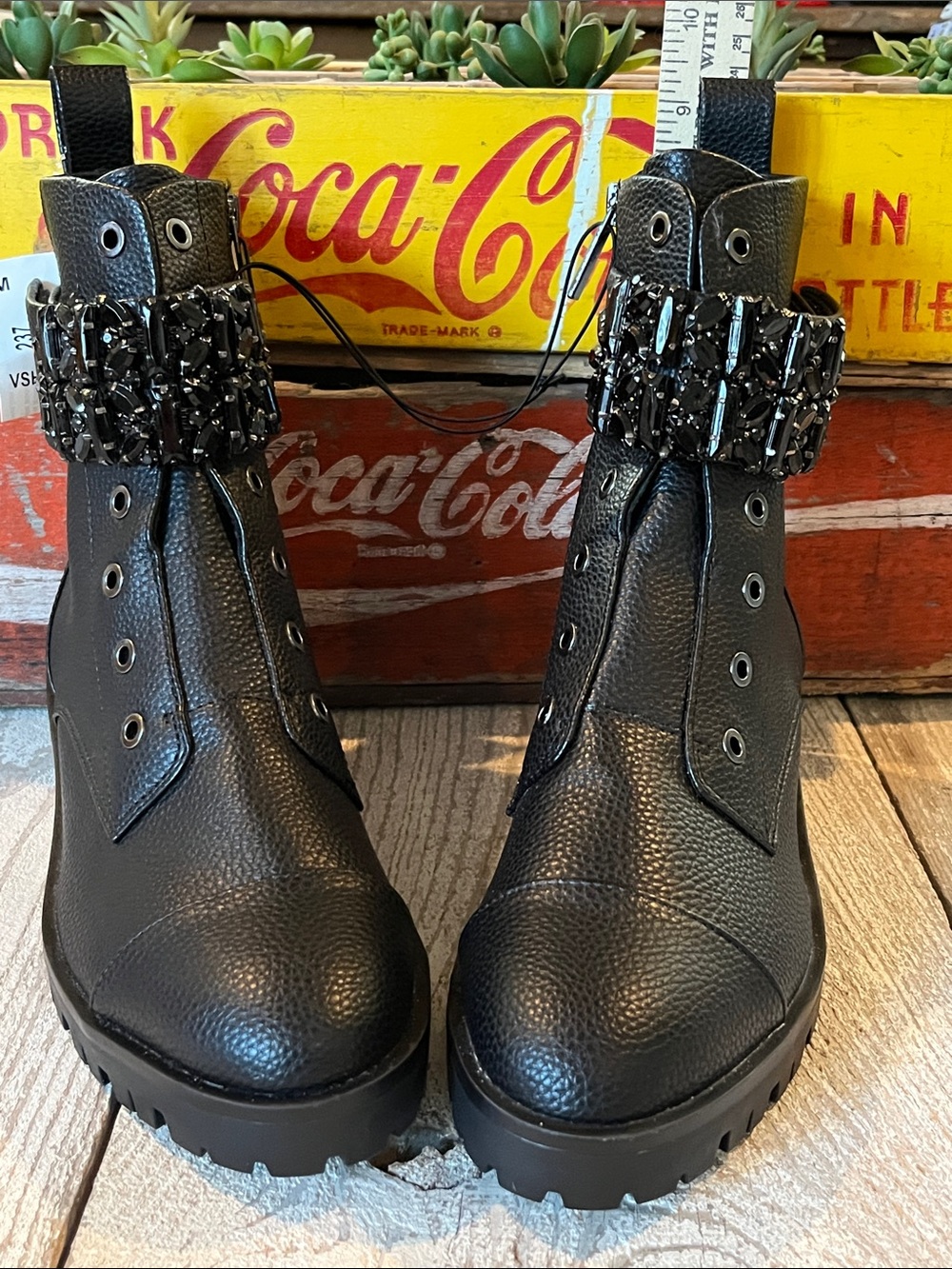Karl Lagerfeld - Black Embellished Combat Boots - Size 8 1/2